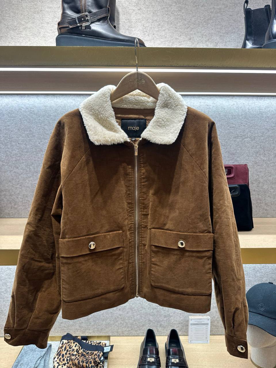 Corduroy jacket with faux-shearling collar