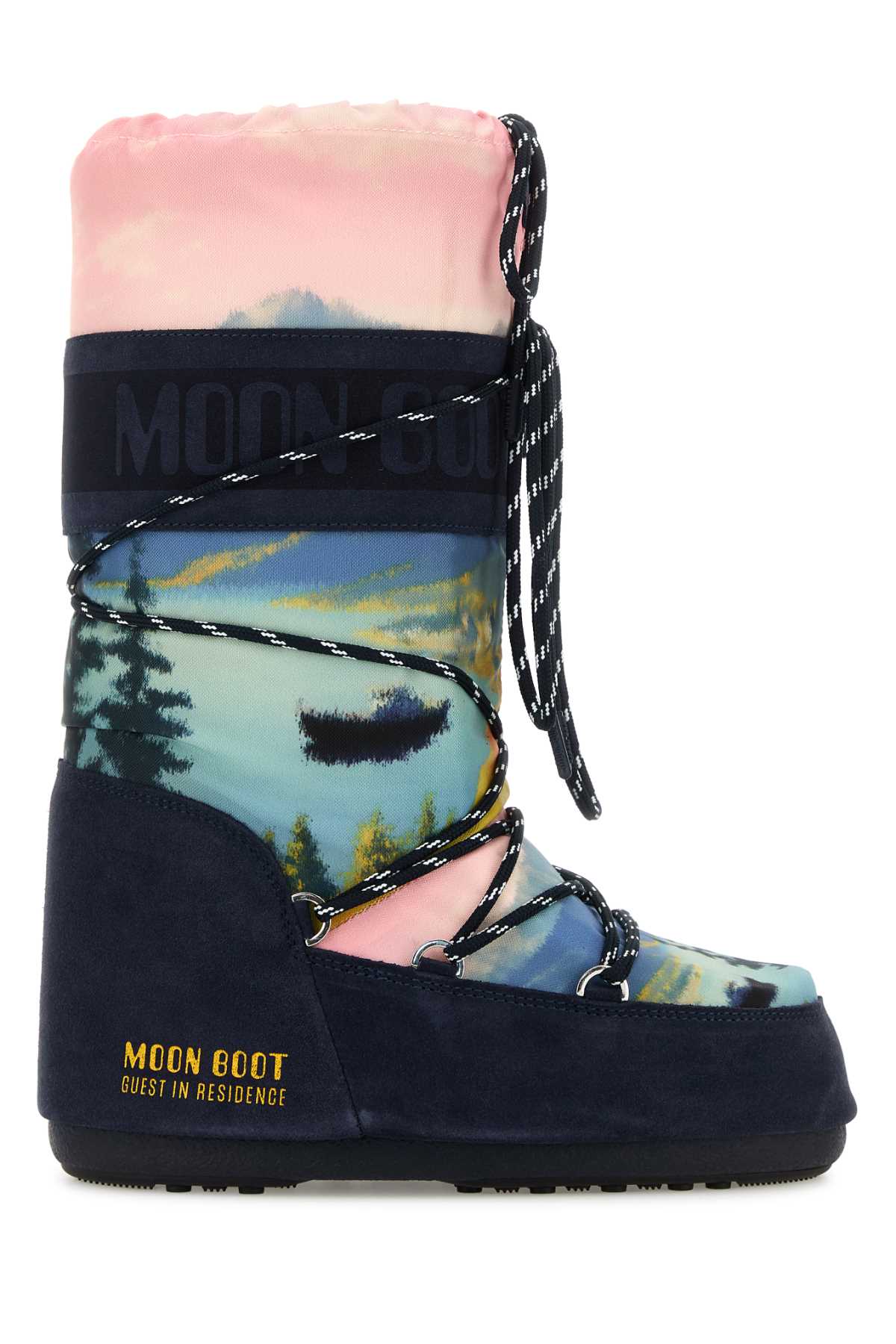 MOON BOOT MB X GIR ICON HIGH POSTCARD MIDNIGHT For Women Exterior: 100% Fabric 100% Suede Interior: 100% Fabric Sole: Rubber
