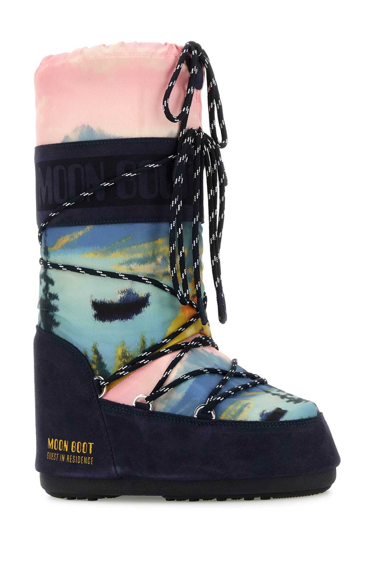 MOON BOOT MB X GIR ICON HIGH POSTCARD MIDNIGHT For Women Exterior: 100% Fabric 100% Suede Interior: 100% Fabric Sole: Rubber