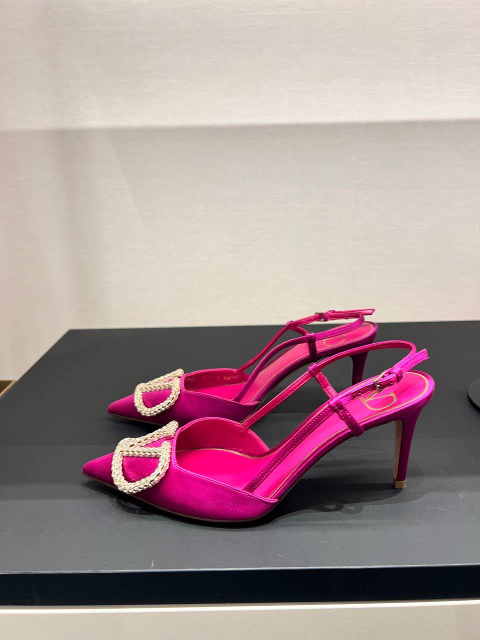VLogo Signature Slingback Pumps in Satin with Crystals