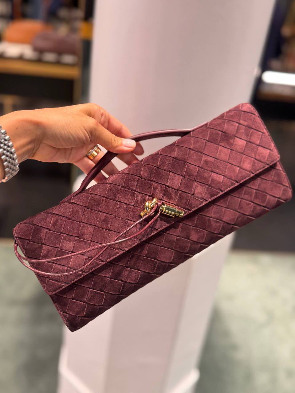 Intrecciato Suede Clutch