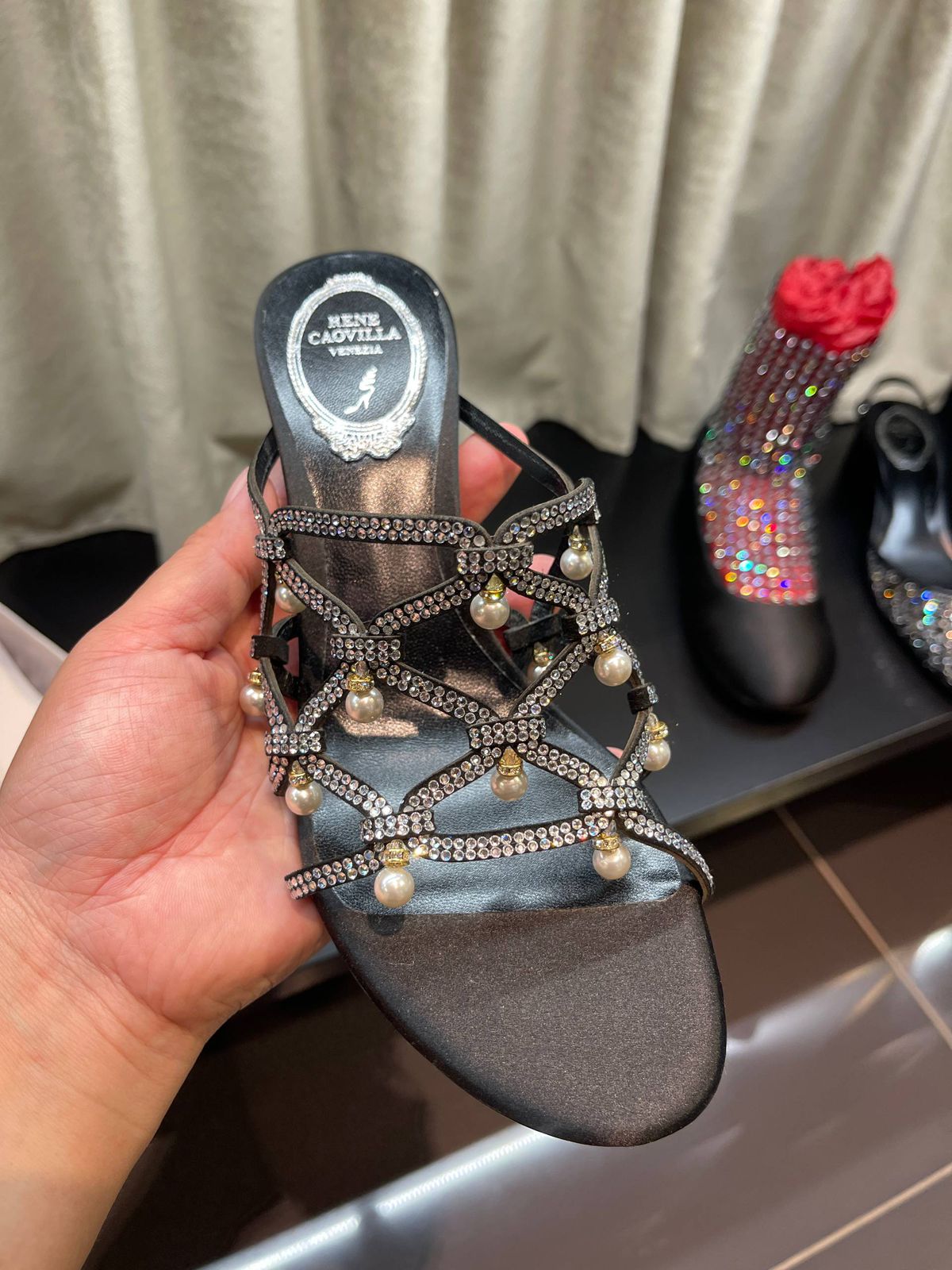 René Caovilla Cleo Crystal and Pearl Embellished Sandals