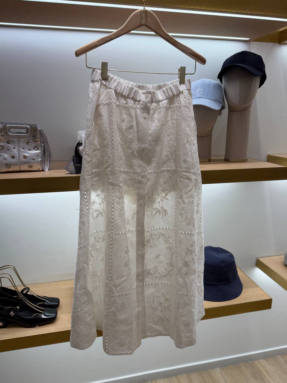 Long embroidered skirt with buttons