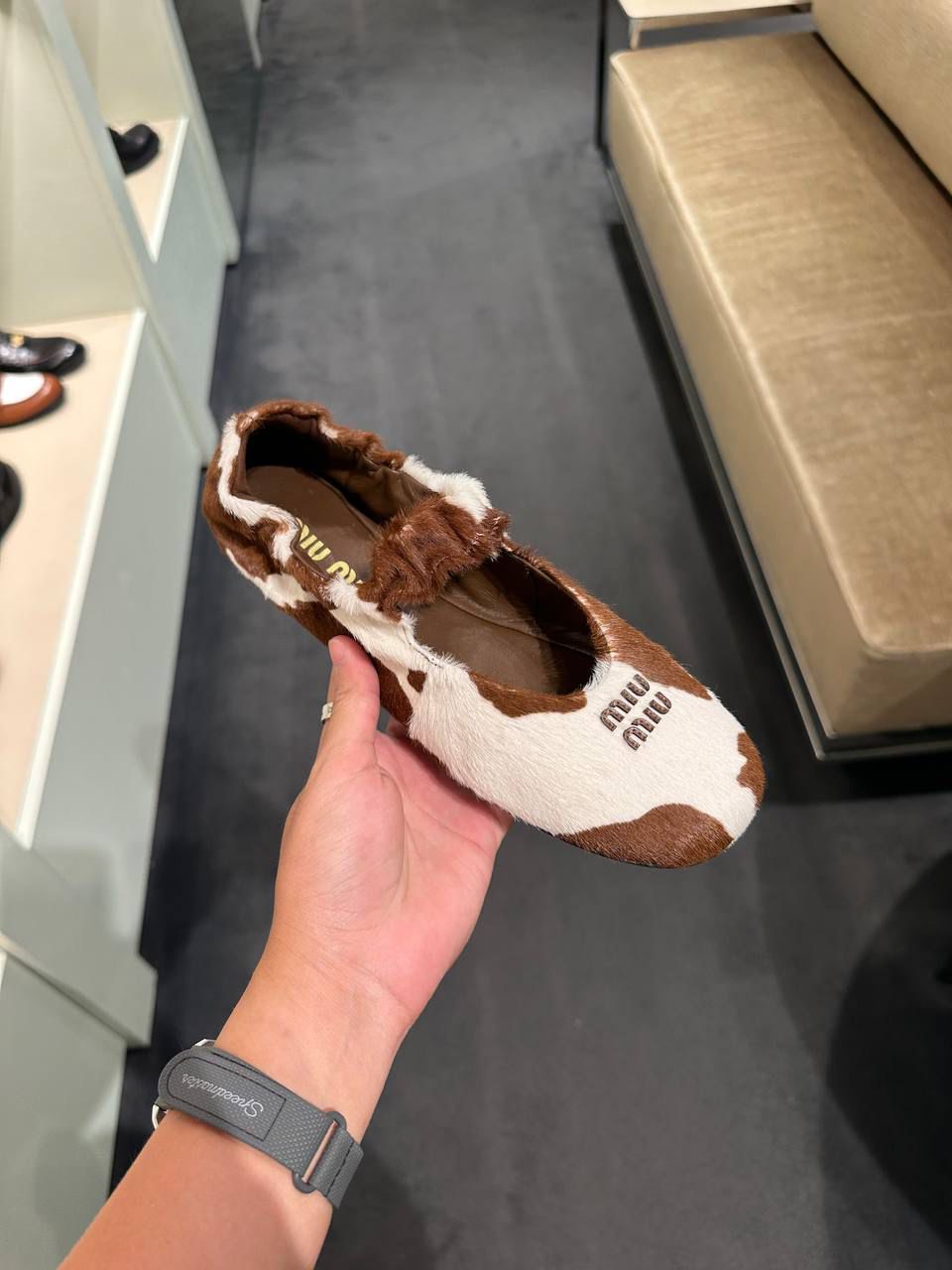 Cow-Print Haircalf Ballerina Flats