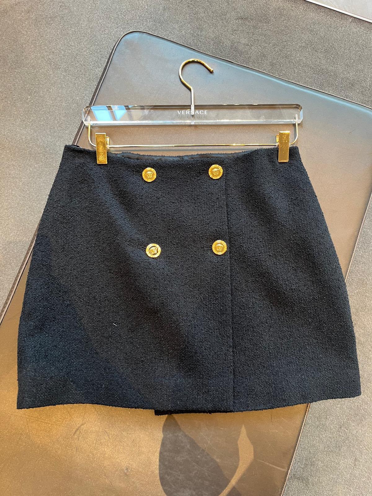 Medusa Button Tweed Mini Skirt