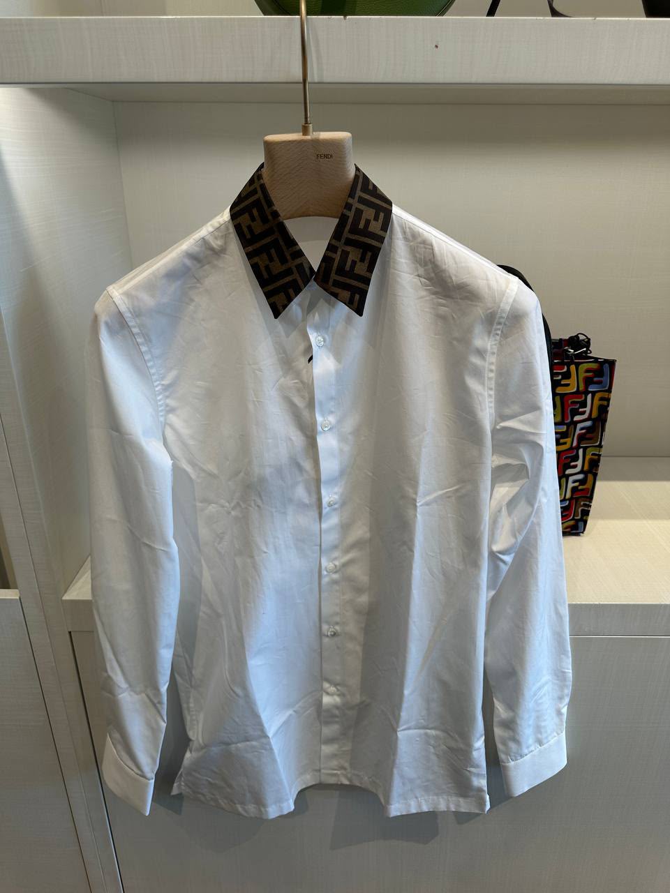 White Cotton Shirt with FF Logo Collar