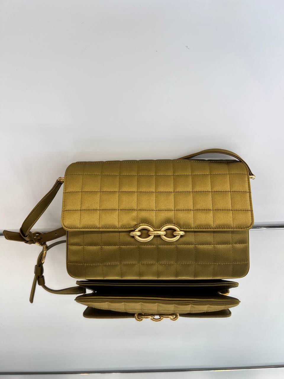Chain Shoulder Bag in Quilted Satin