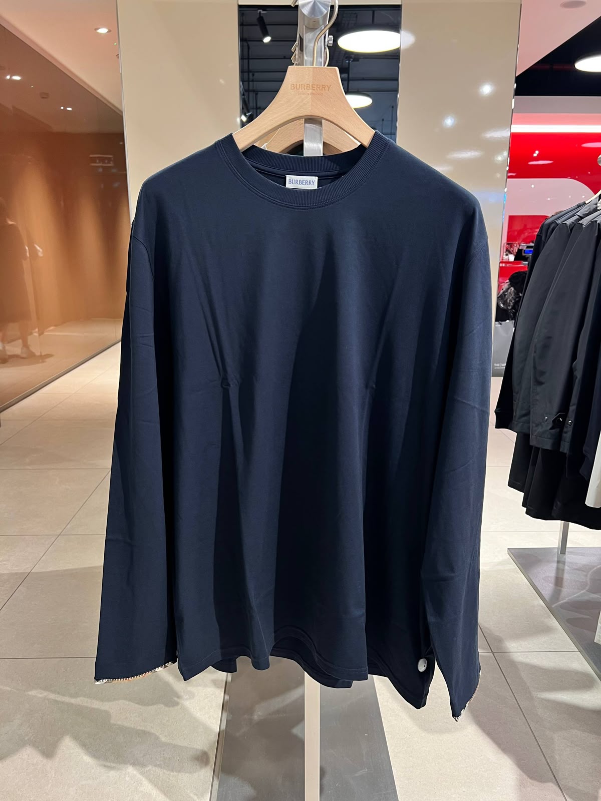 Check-cuff navy dress