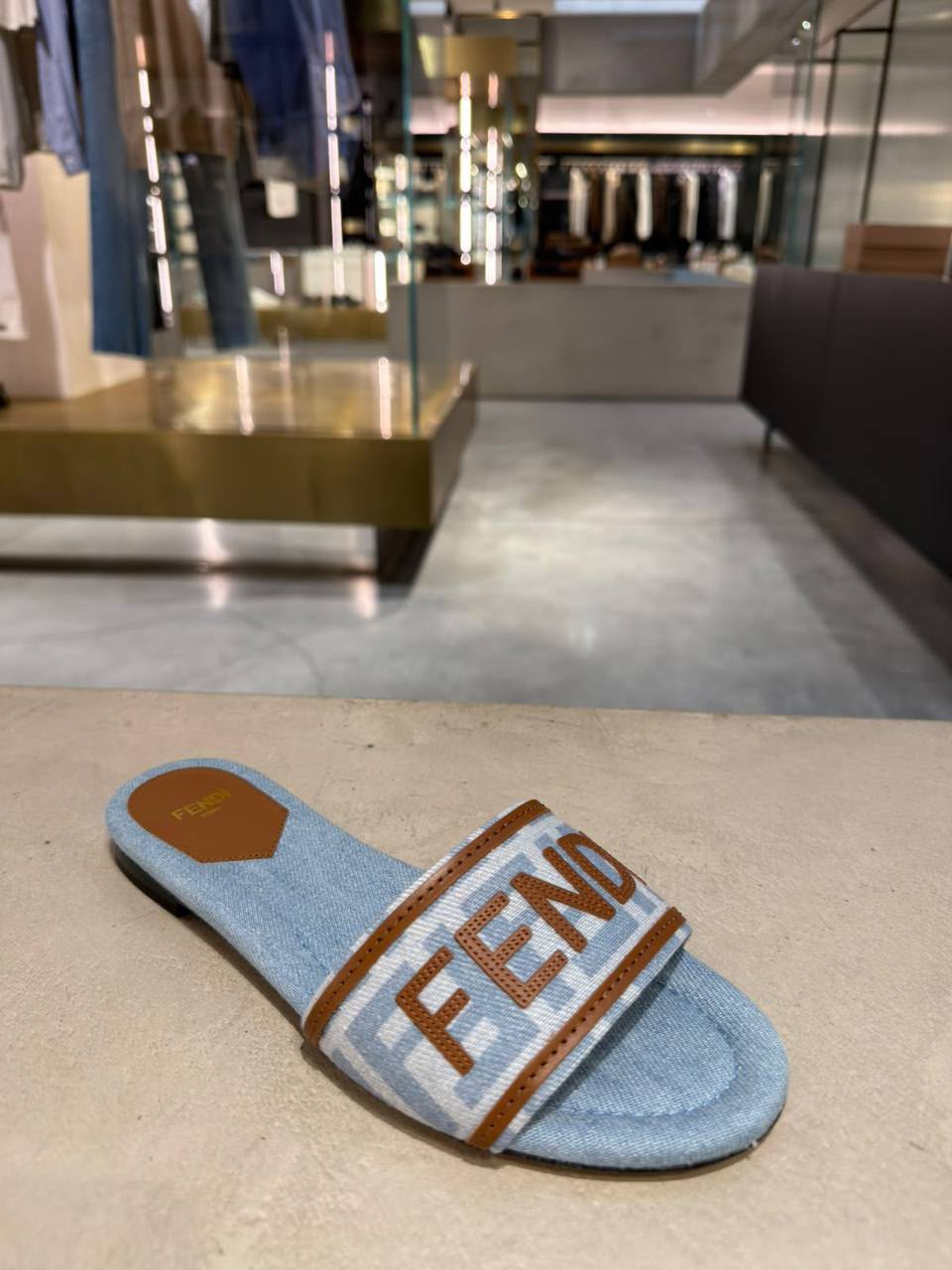 Slide Sandals in Light Blue Denim