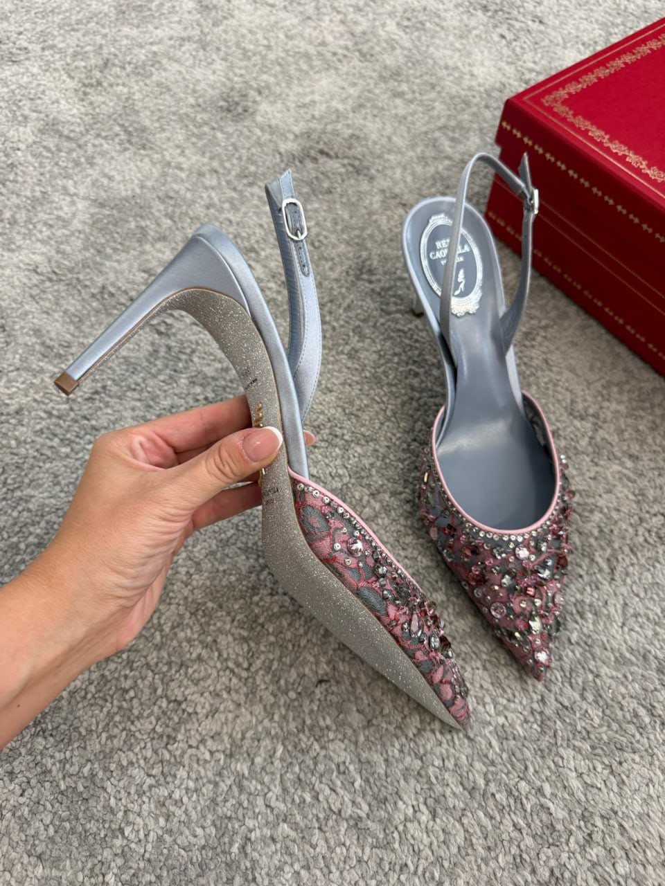Embellished Lace Slingback Pumps