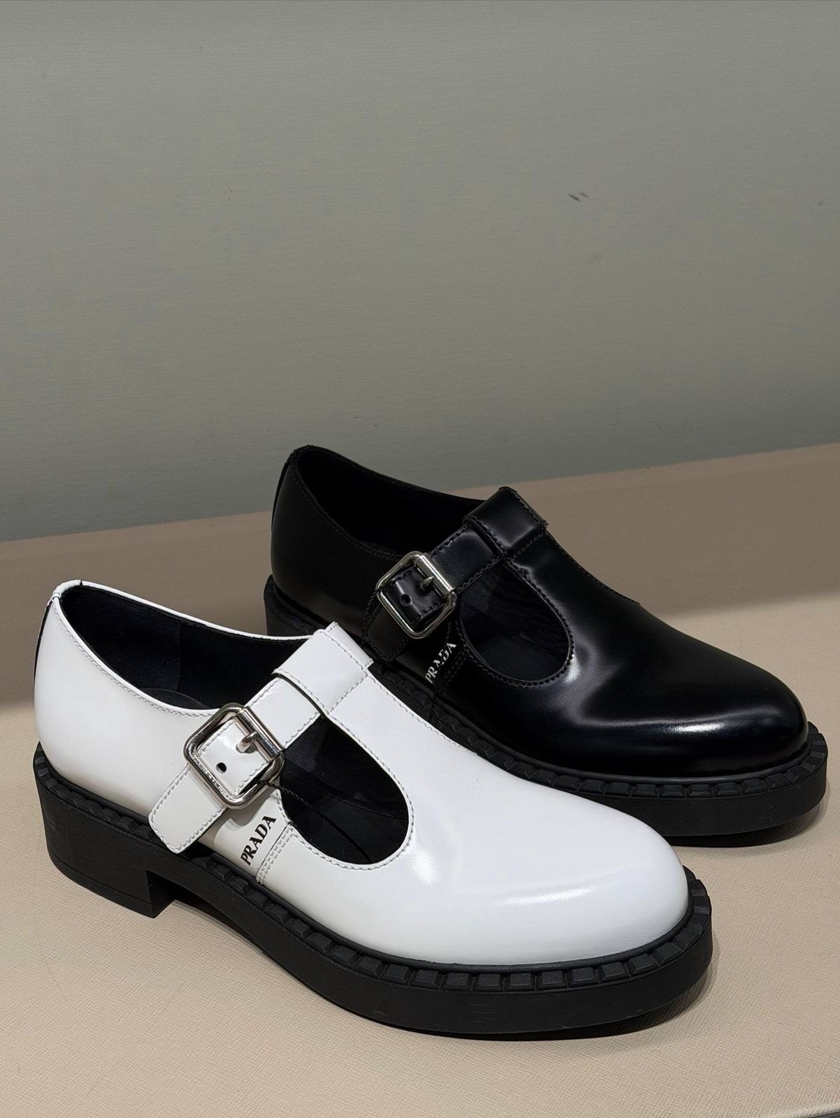 Brushed Leather T-strap Shoes