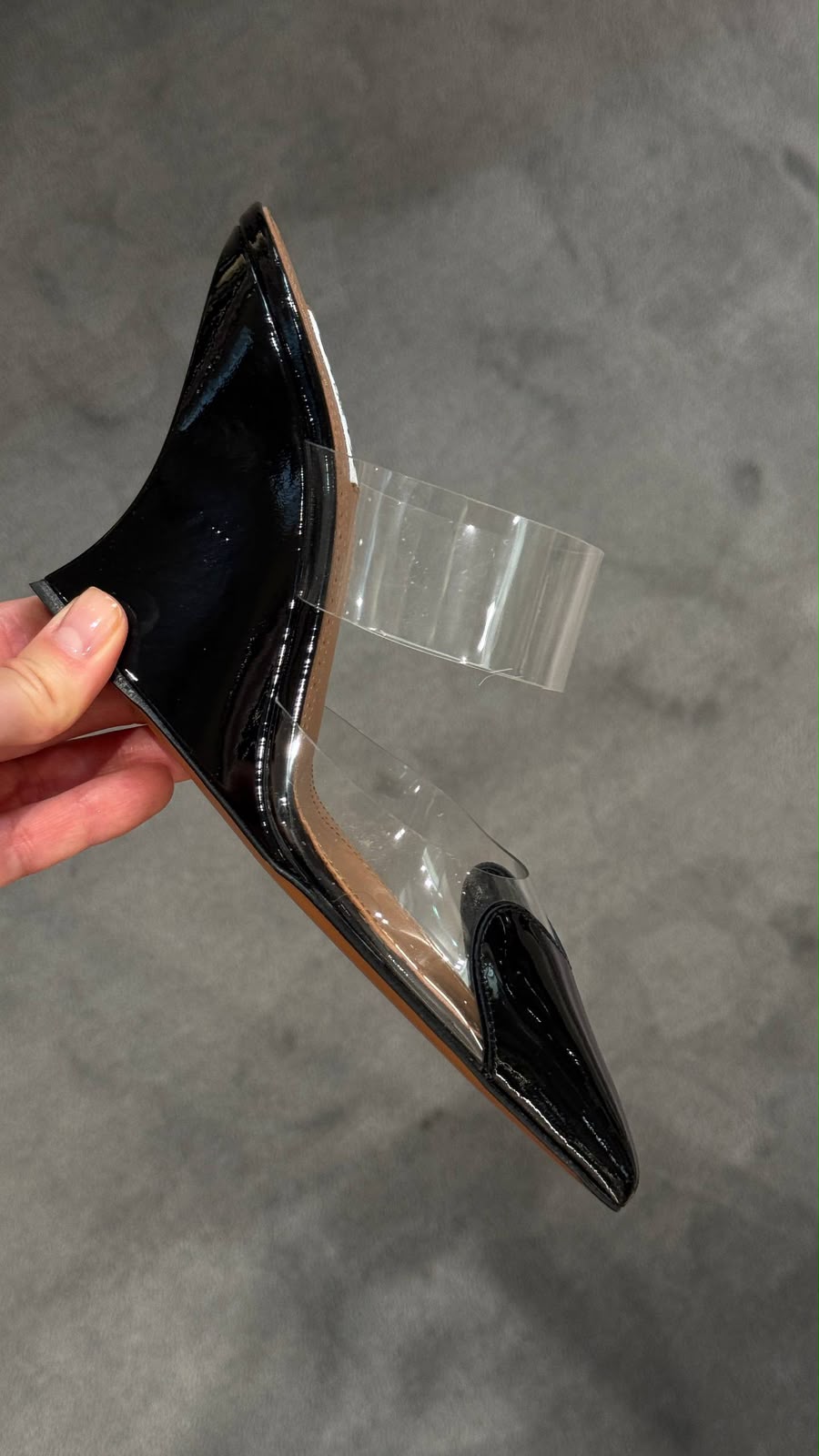 Clear Strap Patent Wedge Mules