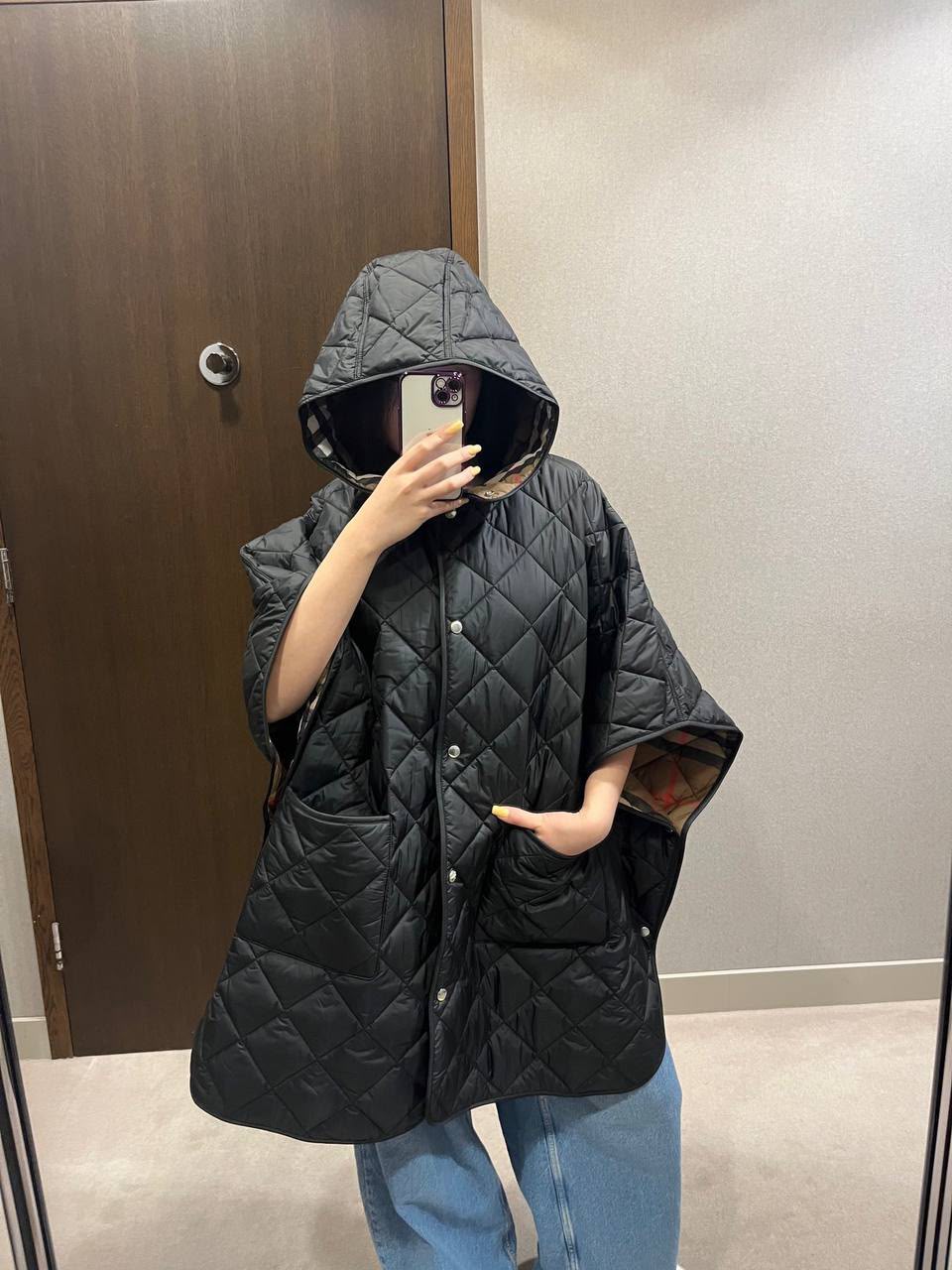 Diamond Quilted Hooded Cape