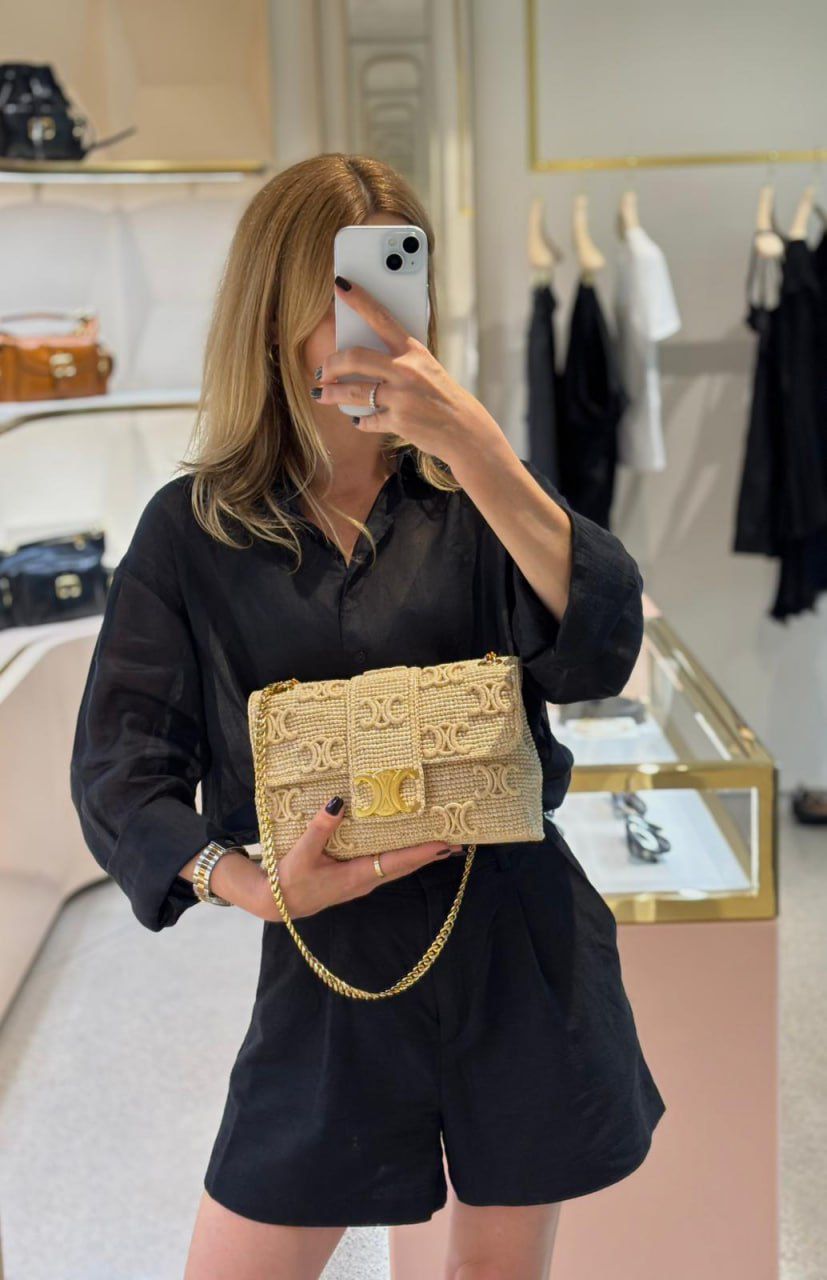 Teen Triomphe Bag in Raffia and Calfskin