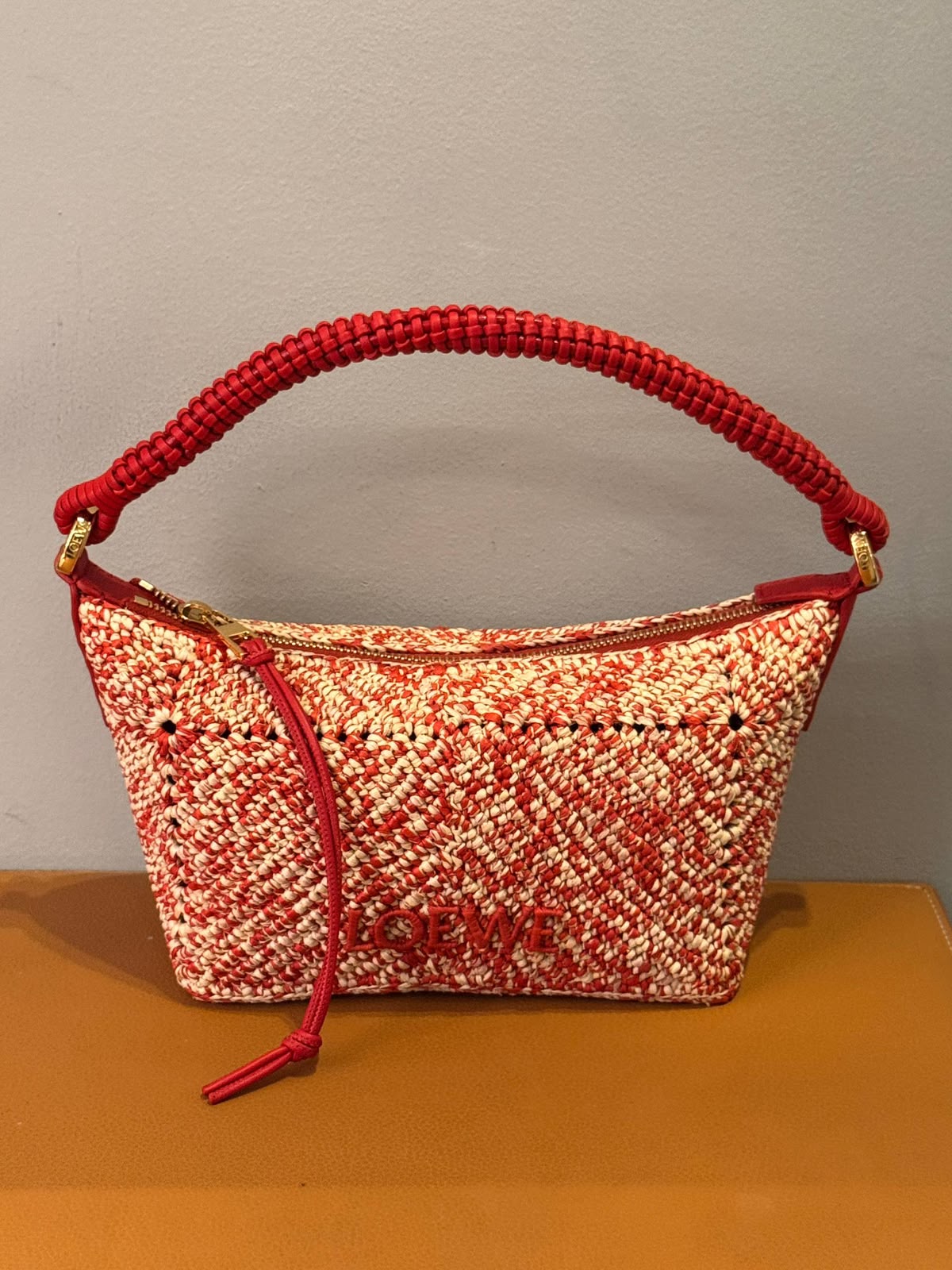 Small Cubi Bag in Raffia and Calfskin