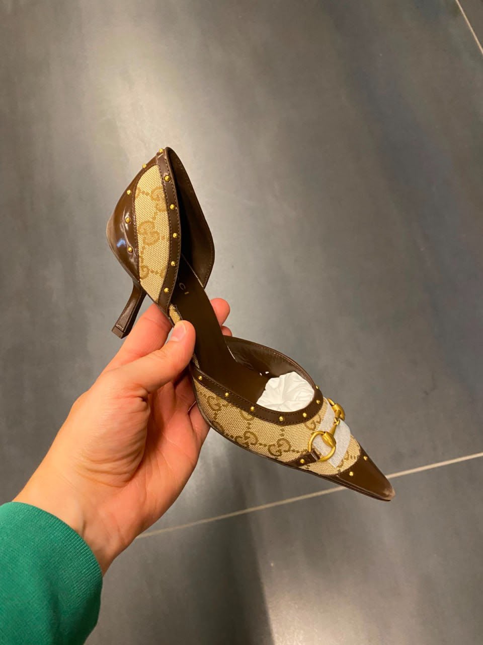 Horsebit Studded Pointed-Toe Pump