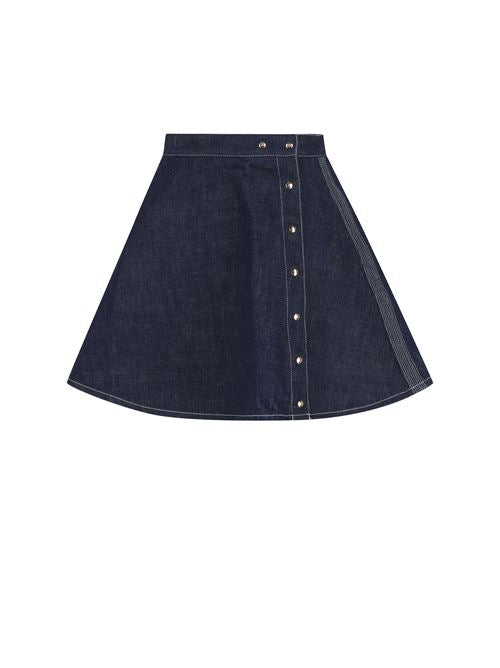 Denim A-Line Snap Button Skirt