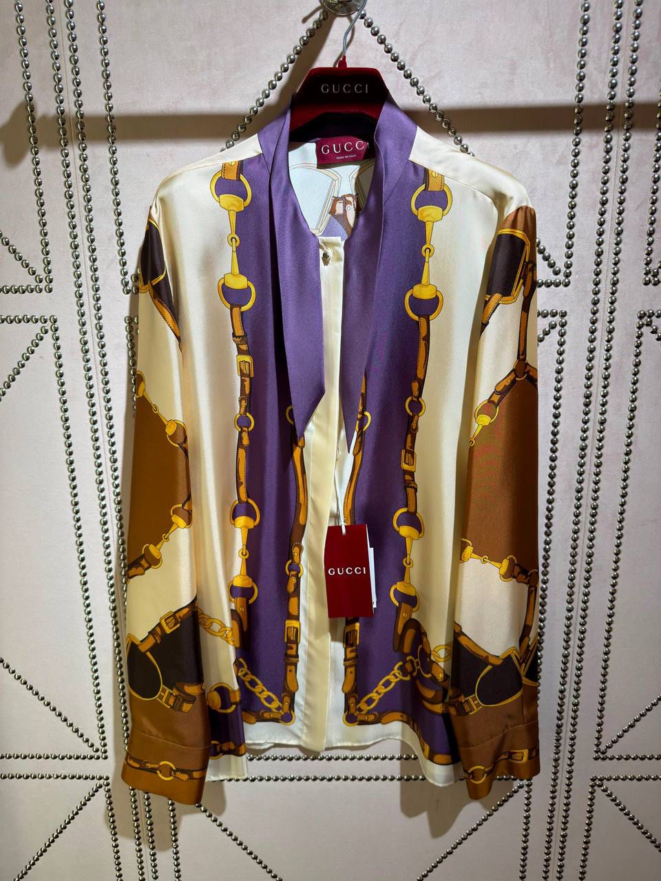 Horsebit Print Silk Shirt