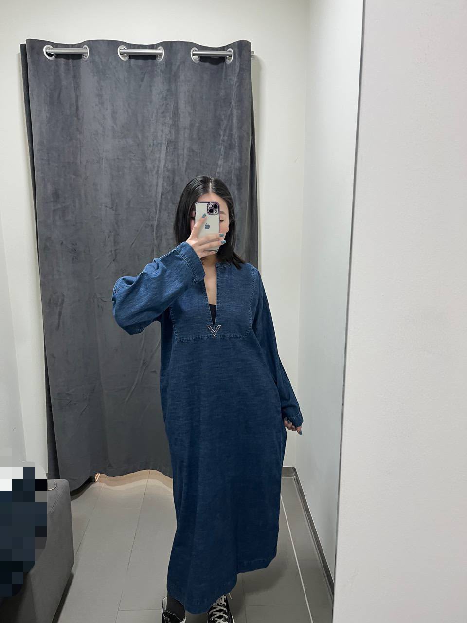 Denim V-Neck Tunic Dress