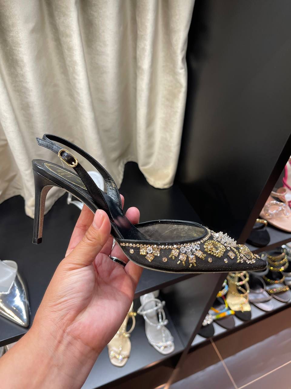 Embellished Mesh Slingback Pumps