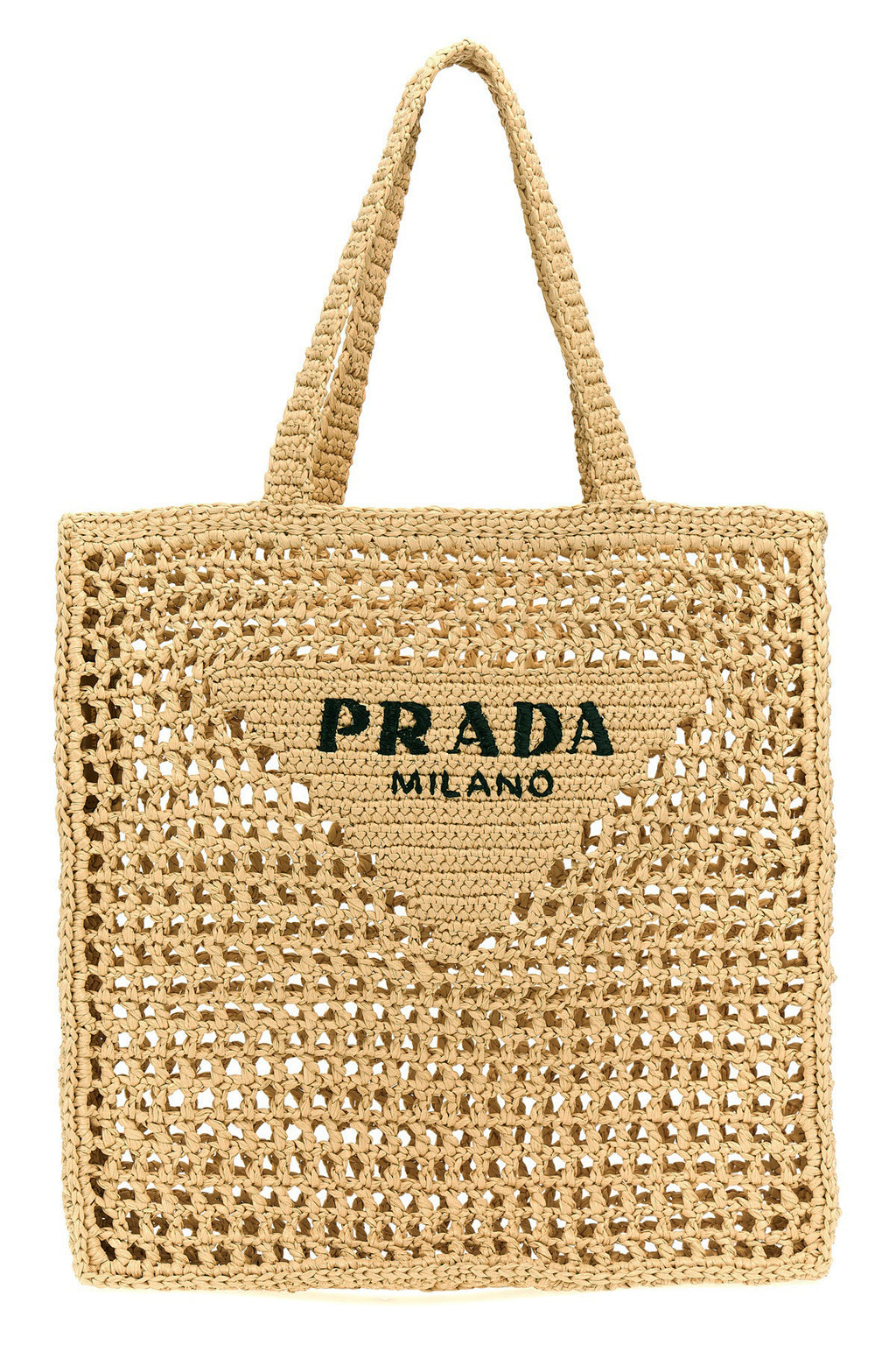 PRADA Logo woven fabric shopping bag For Women 100% RAFFIA