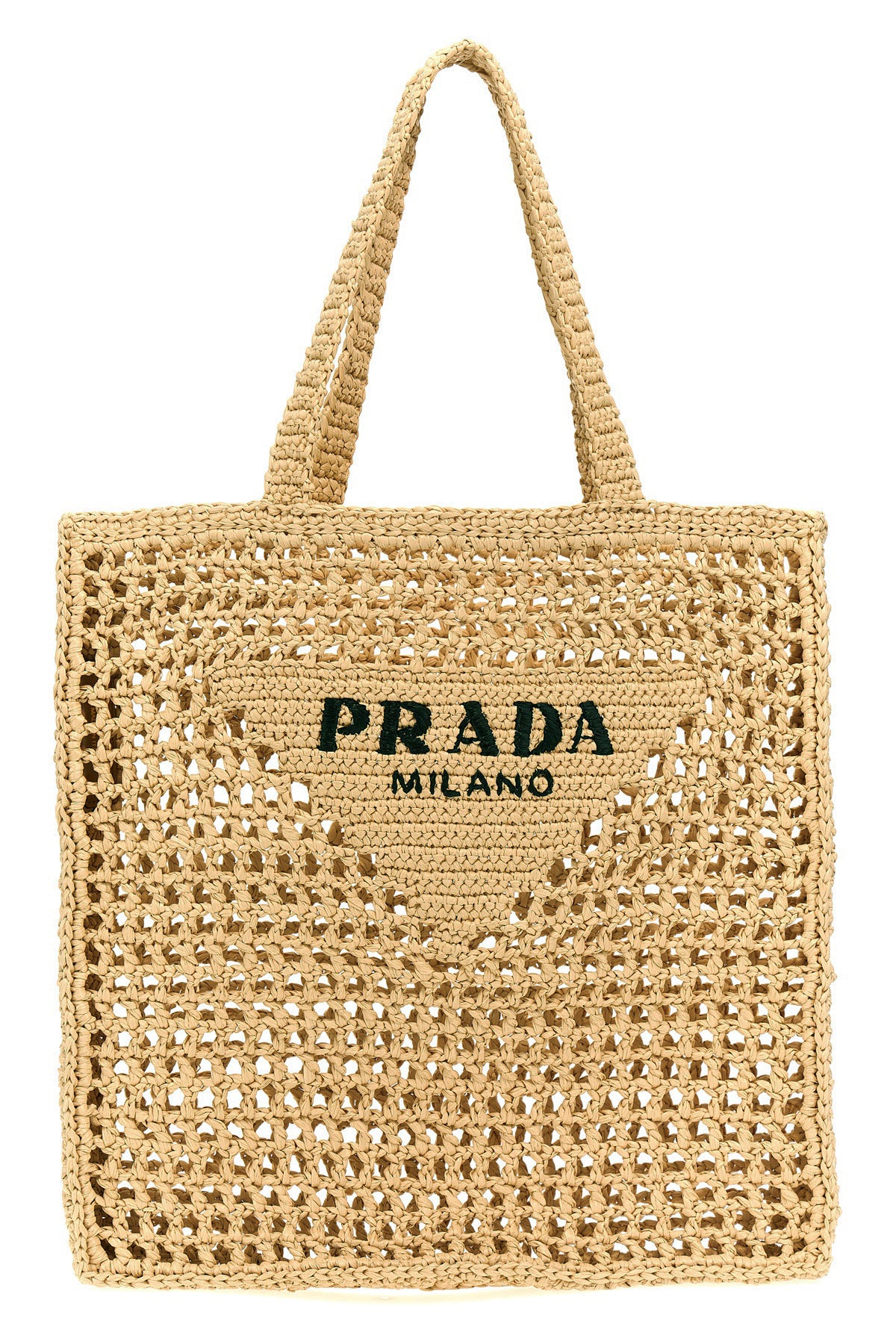 PRADA Logo woven fabric shopping bag For Women 100% RAFFIA