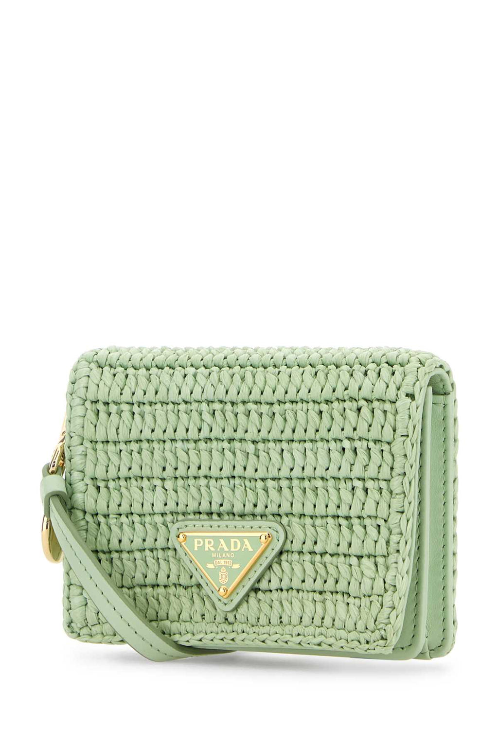 PRADA PORTA C/CRED.C/TRAC. For Women Exterior: 100% Raffia Interior: 100% Leather Finishing: Golden metal