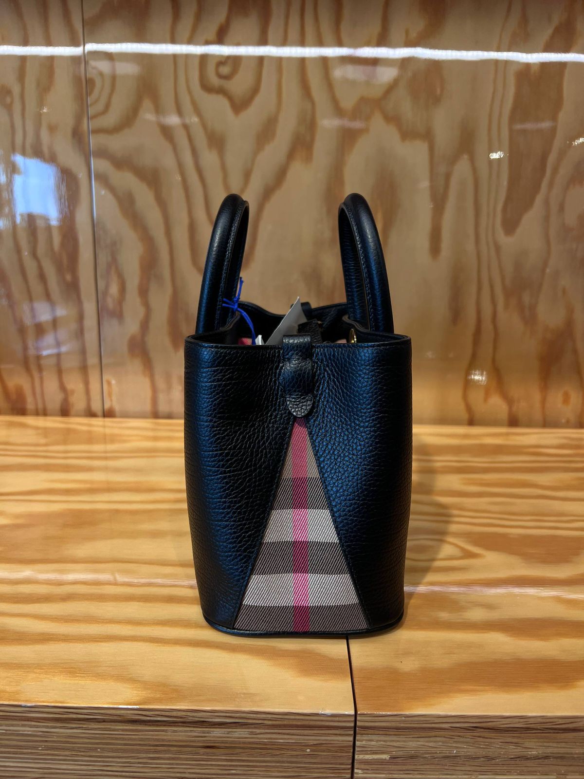 Small Leather and Check Cotton Bucket Bag