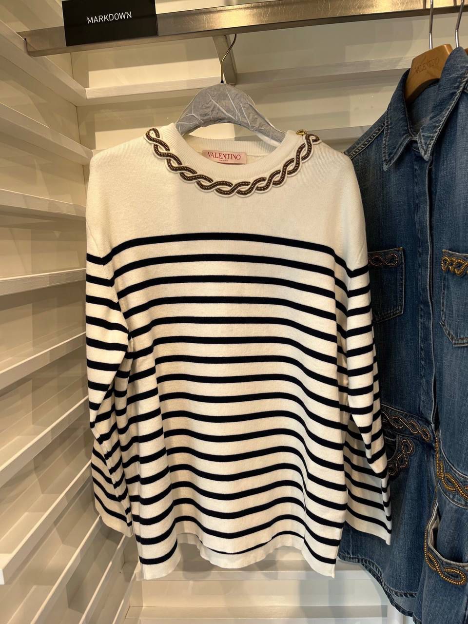 Striped Sweater with Chain Detail
