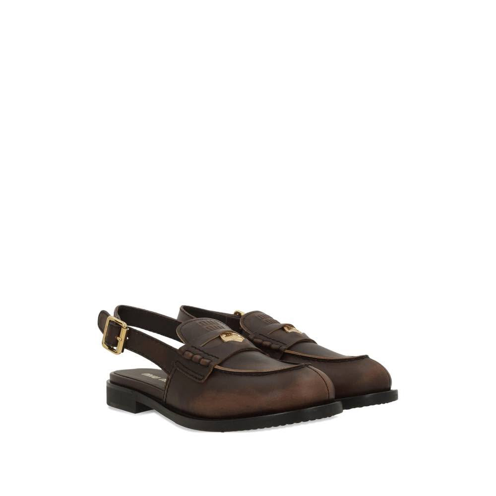Brushed leather slingback loafers