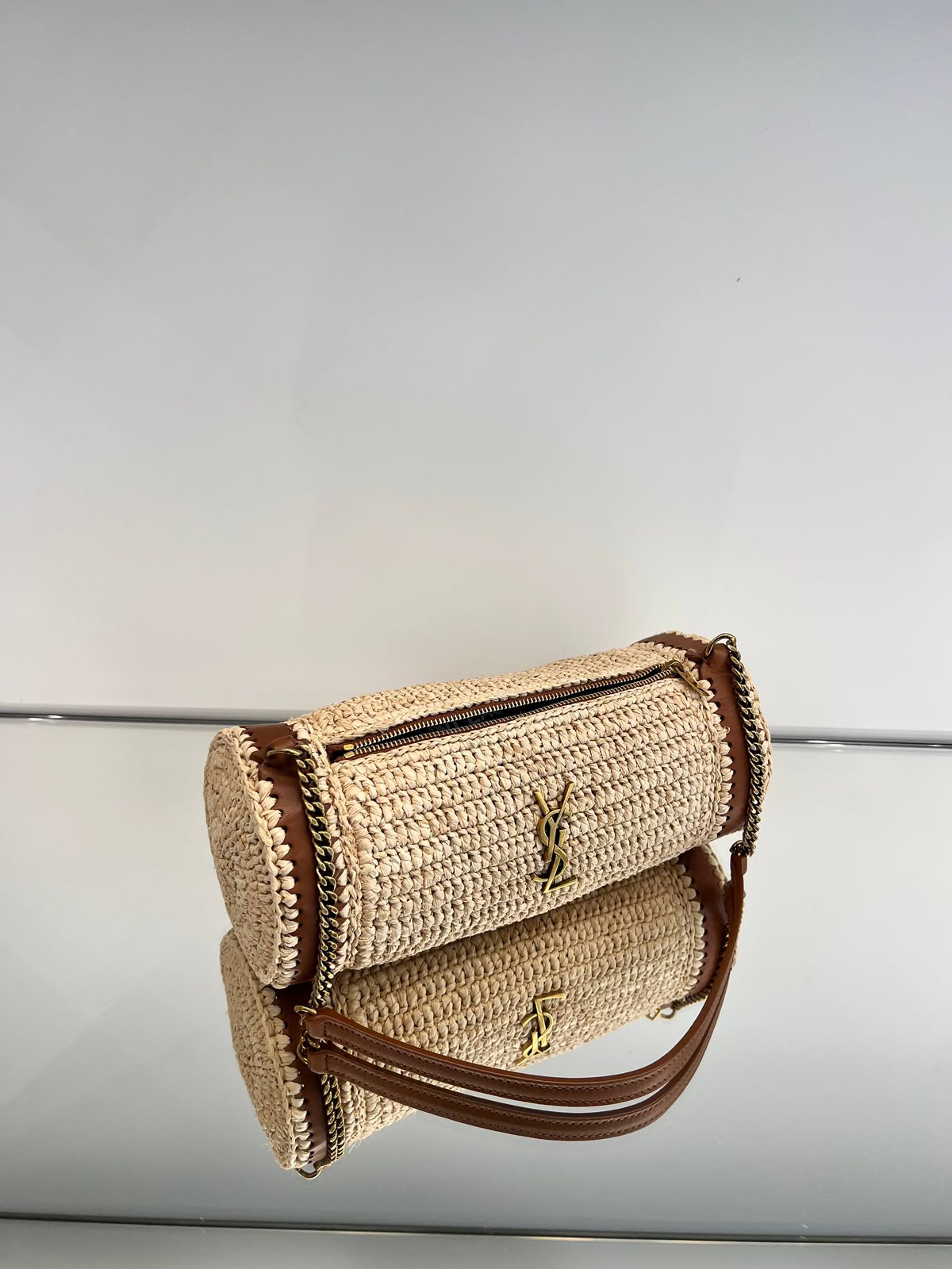Jamie Cylinder Bag in Raffia and Leather