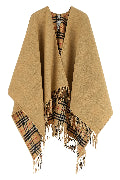 Check wool reversible cape