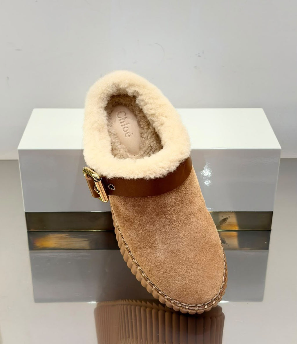 Nama Shearling-Lined Suede Mules
