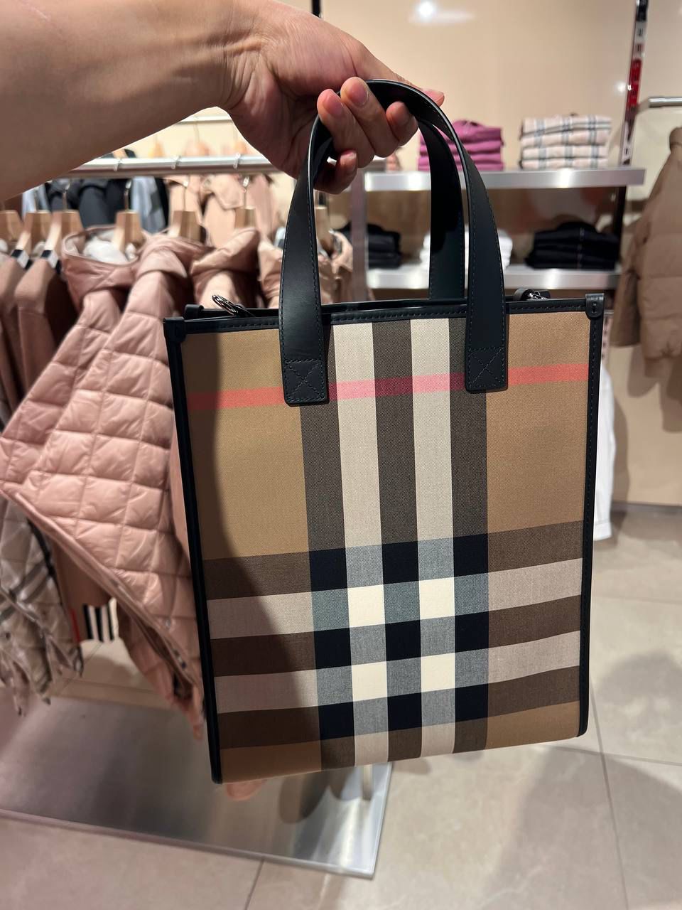 Mini Check Canvas and Leather Tote Bag