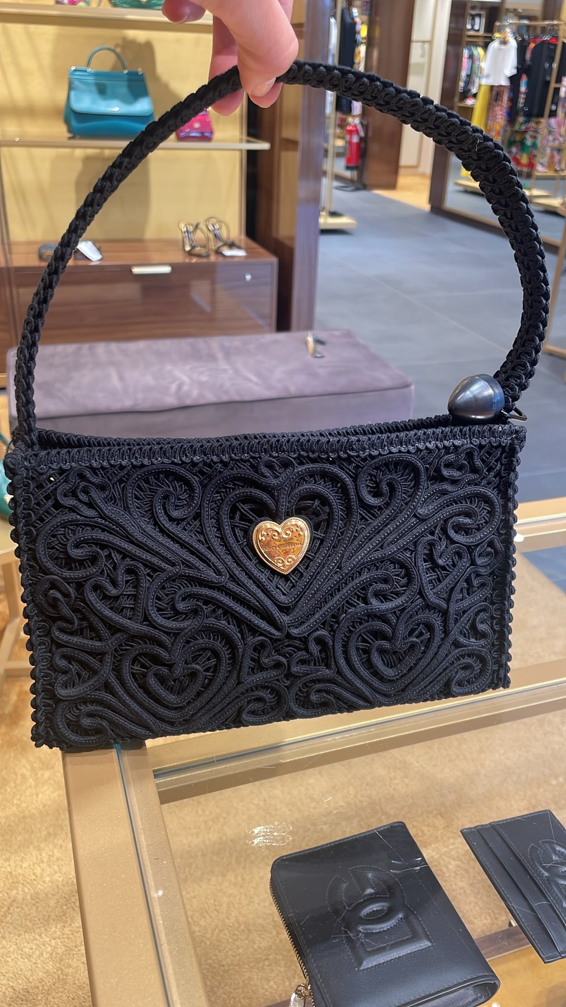 Cord-Embroidered Heart Bag