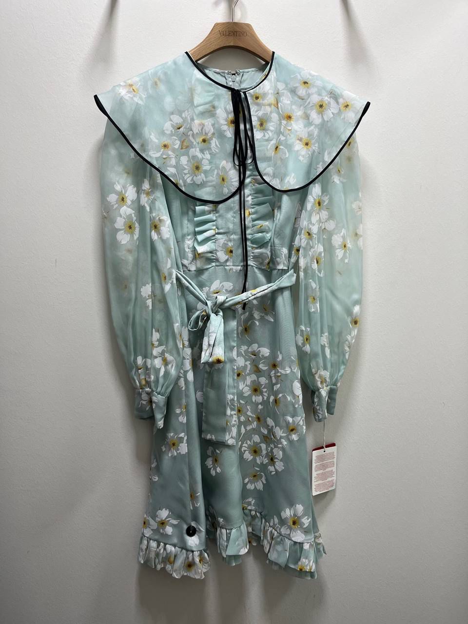 Floral Print Organza Dress with Oversized Collar