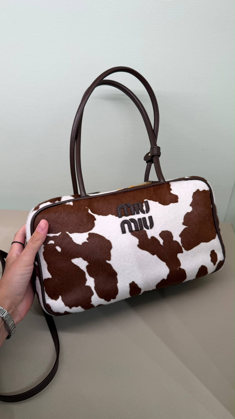 Cow-Print Haircalf Bowling Bag