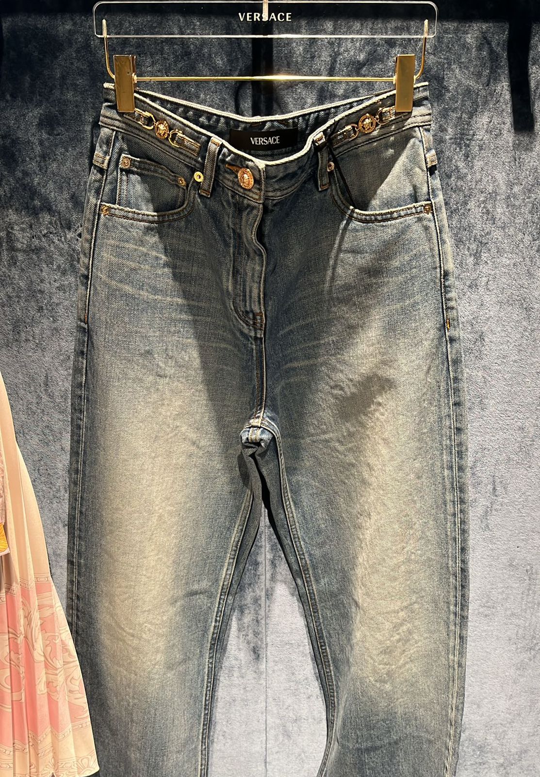 Medusa Chain Detail Denim Jeans