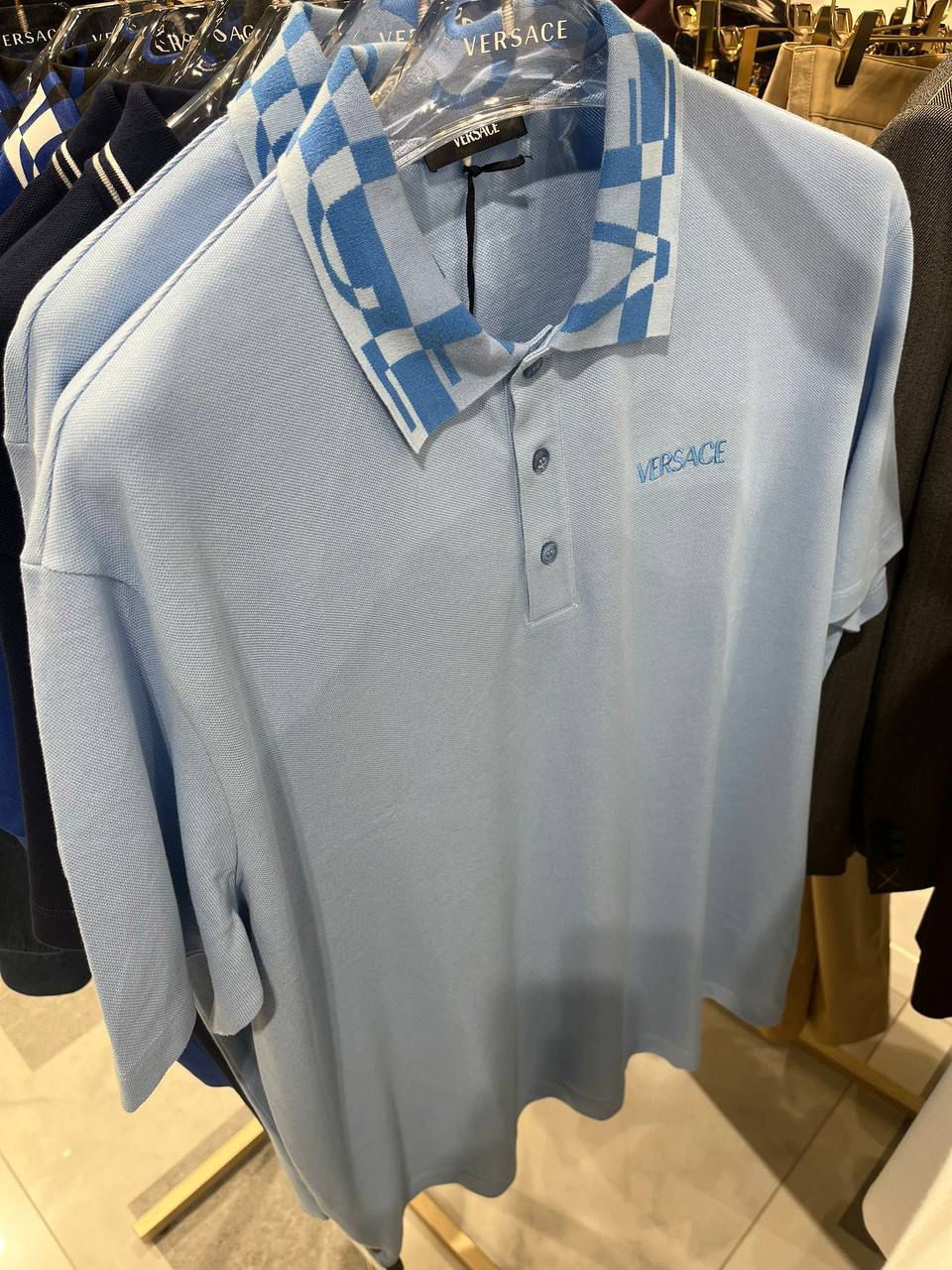 Versace Geometric Print Collar Polo Shirt