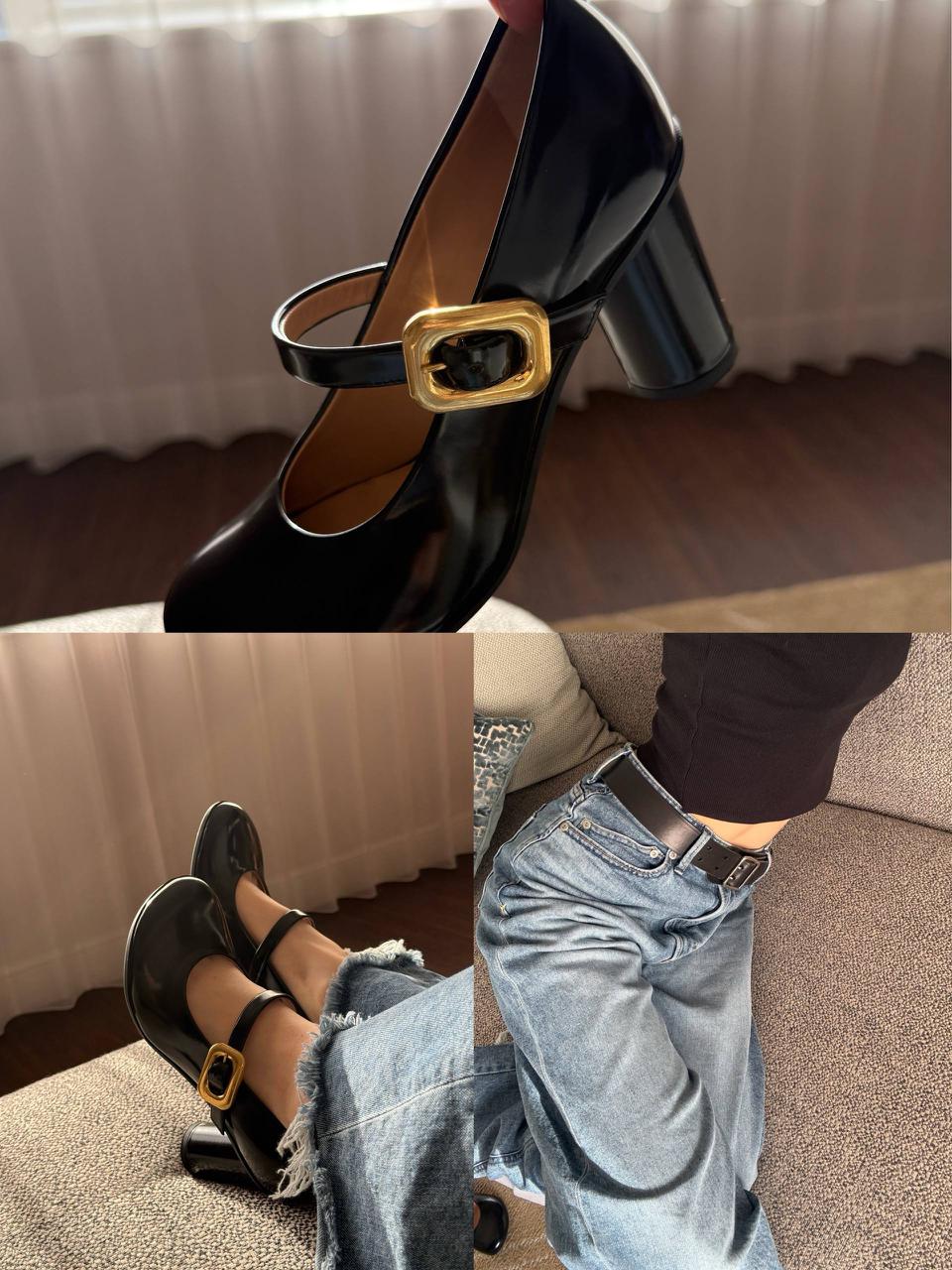 Patent Leather Mary Jane Pumps with Buckle