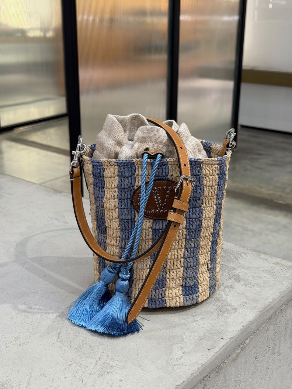 Garavani VLogo Signature Straw Bucket Bag