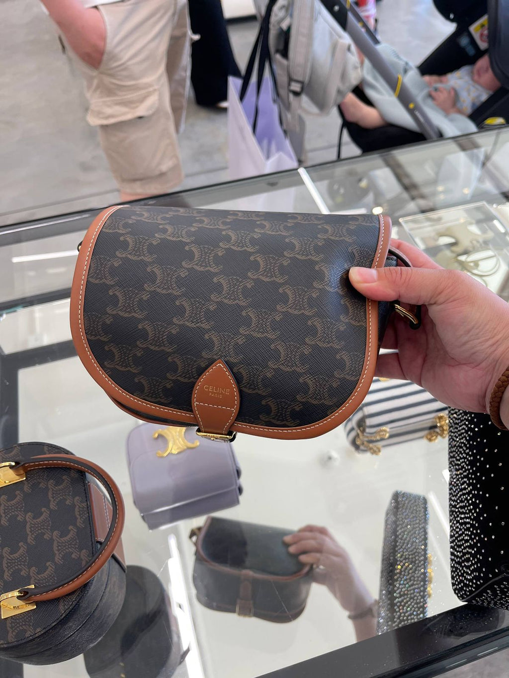 Celine Teen Besace Triomphe in Triomphe Canvas and Calfskin