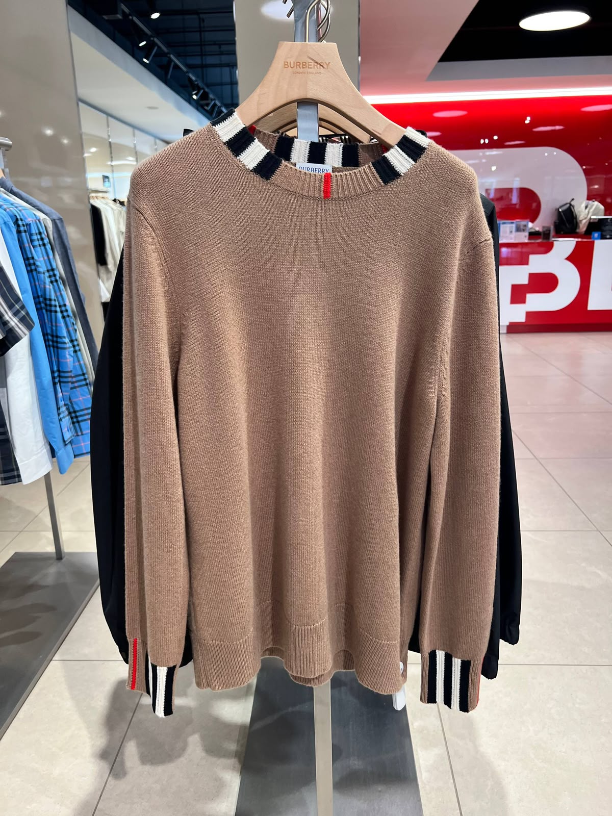 Striped Trim Wool Cashmere Sweater