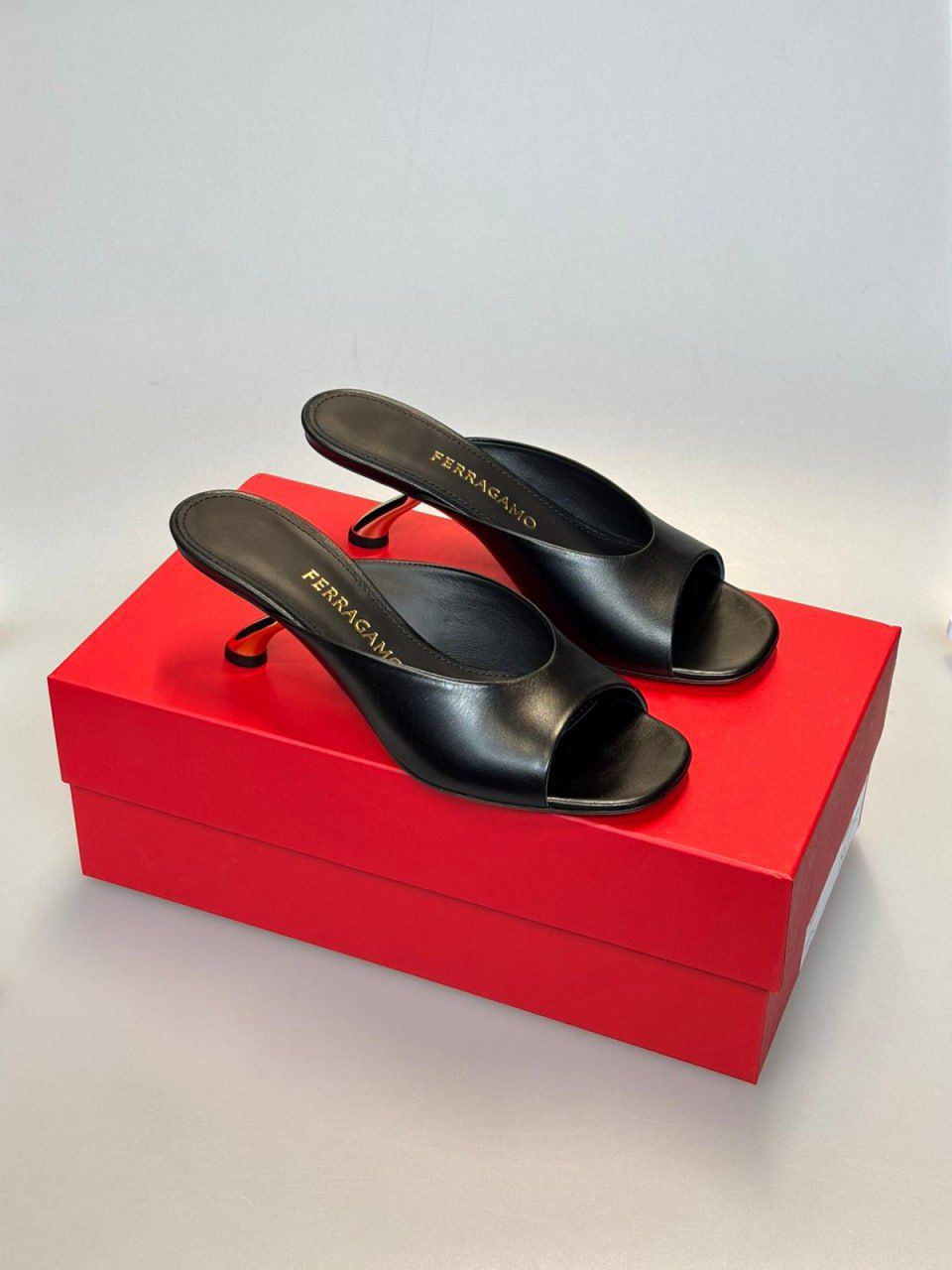 Black Leather Mules