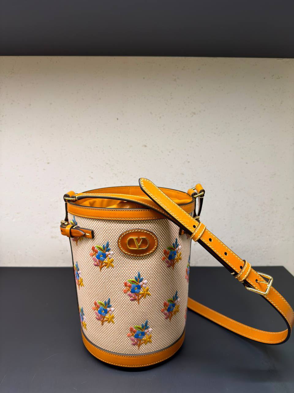 Garavani VLogo Signature Bucket Bag in Embroidered Canvas