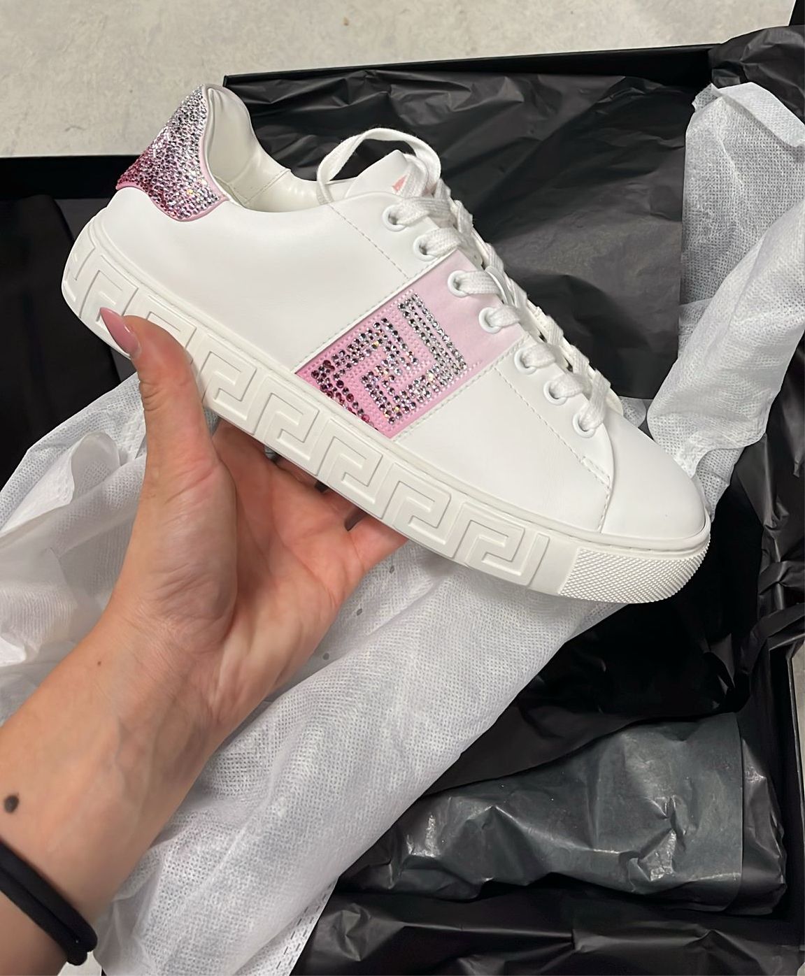 Greca Crystal-Embellished Sneakers