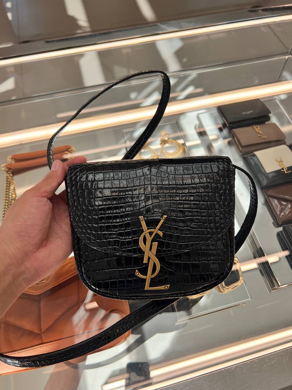 Le Maillon Satchel in Crocodile-Embossed Shiny Leather