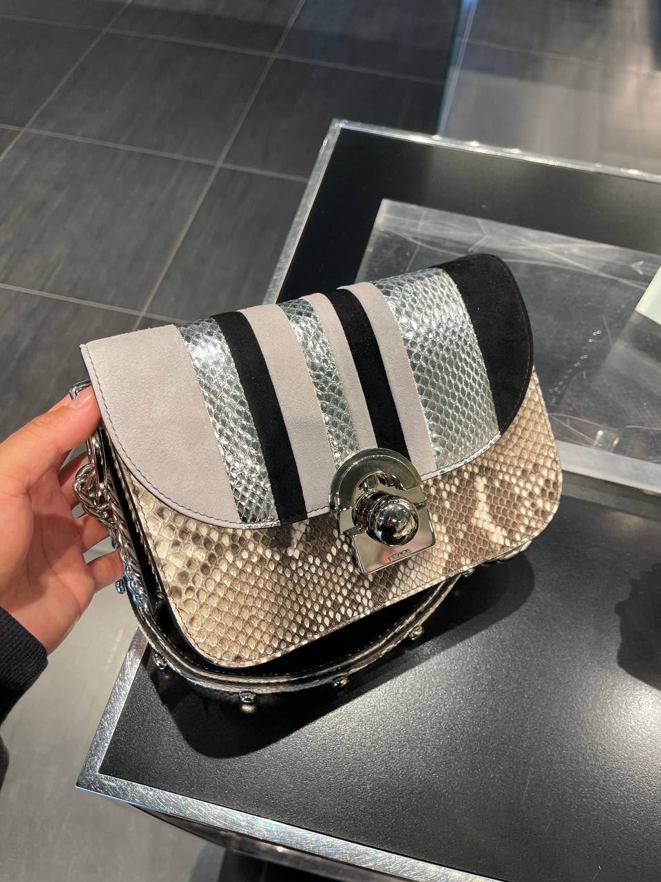 Pionnière Python and Suede Shoulder Bag