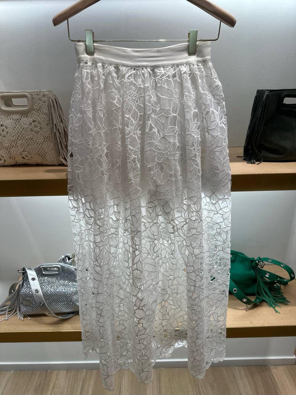 White Floral Lace Maxi Skirt