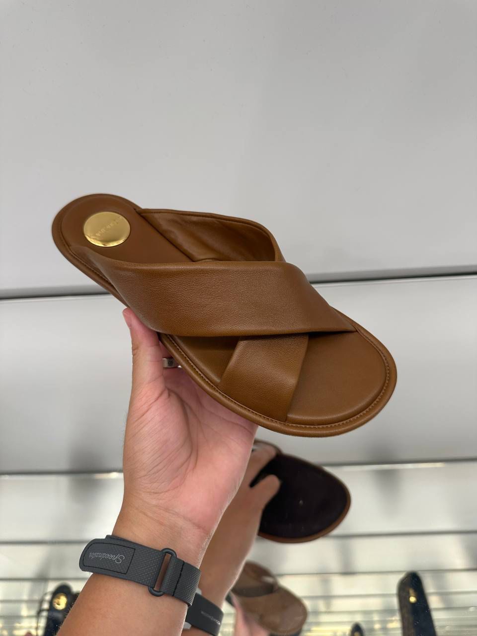 Crisscross Leather Slides
